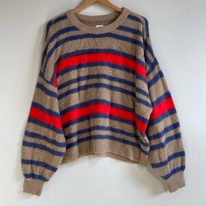 Aerie bell sleeve striped chenille fuzzy sweater